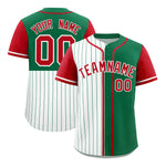 Custom White Kelly Green and Red Pinstripe Personalized Raglan Sleeves Baseball Jersey | BuyFootballJersey