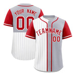 Custom White Gray and Red Pinstripe Personalized Raglan Sleeves Baseball Jersey | BuyFootballJersey