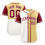 Custom White Khaki and Crimson Pinstripe Personalized Raglan Sleeves Baseball Jersey | BuyFootballJersey