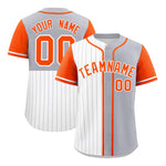 Custom White Gray and Orange Pinstripe Personalized Raglan Sleeves Baseball Jersey | BuyFootballJersey