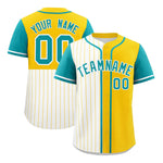 Custom White Gold and Aqua Pinstripe Personalized Raglan Sleeves Baseball Jersey | BuyFootballJersey