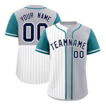 Custom White Gray and Teal Pinstripe Personalized Raglan Sleeves Baseball Jersey | BuyFootballJersey
