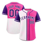 Custom White Pink and Purple Pinstripe Personalized Raglan Sleeves Baseball Jersey | BuyFootballJersey