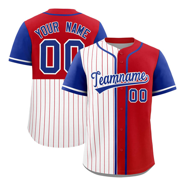 Custom White Red and Royal Pinstripe Personalized Raglan Sleeves Baseball Jersey | BuyFootballJersey