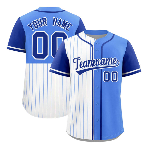 Custom White Powder Blue and Royal Pinstripe Personalized Raglan Sleeves Baseball Jersey | BuyFootballJersey