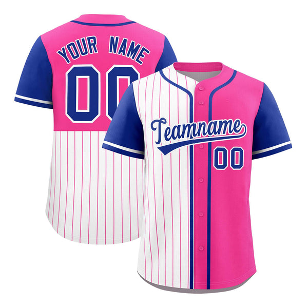 Custom White Pink and Royal Pinstripe Personalized Raglan Sleeves Baseball Jersey | BuyFootballJersey
