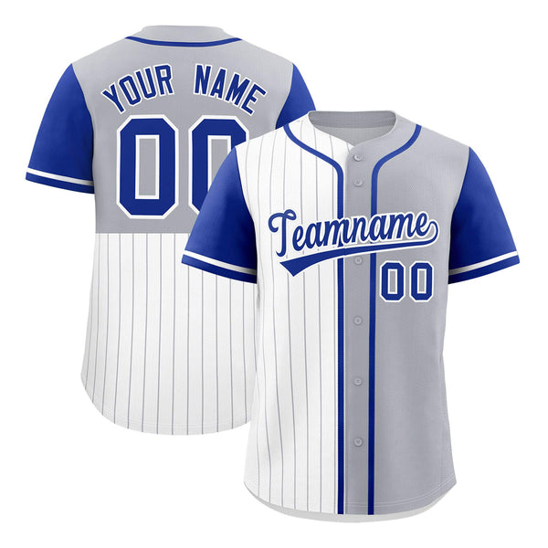 Custom White Gray and Royal Pinstripe Personalized Raglan Sleeves Baseball Jersey | BuyFootballJersey