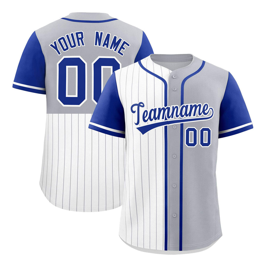 Custom White Gray and Royal Pinstripe Personalized Raglan Sleeves Baseball Jersey | BuyFootballJersey