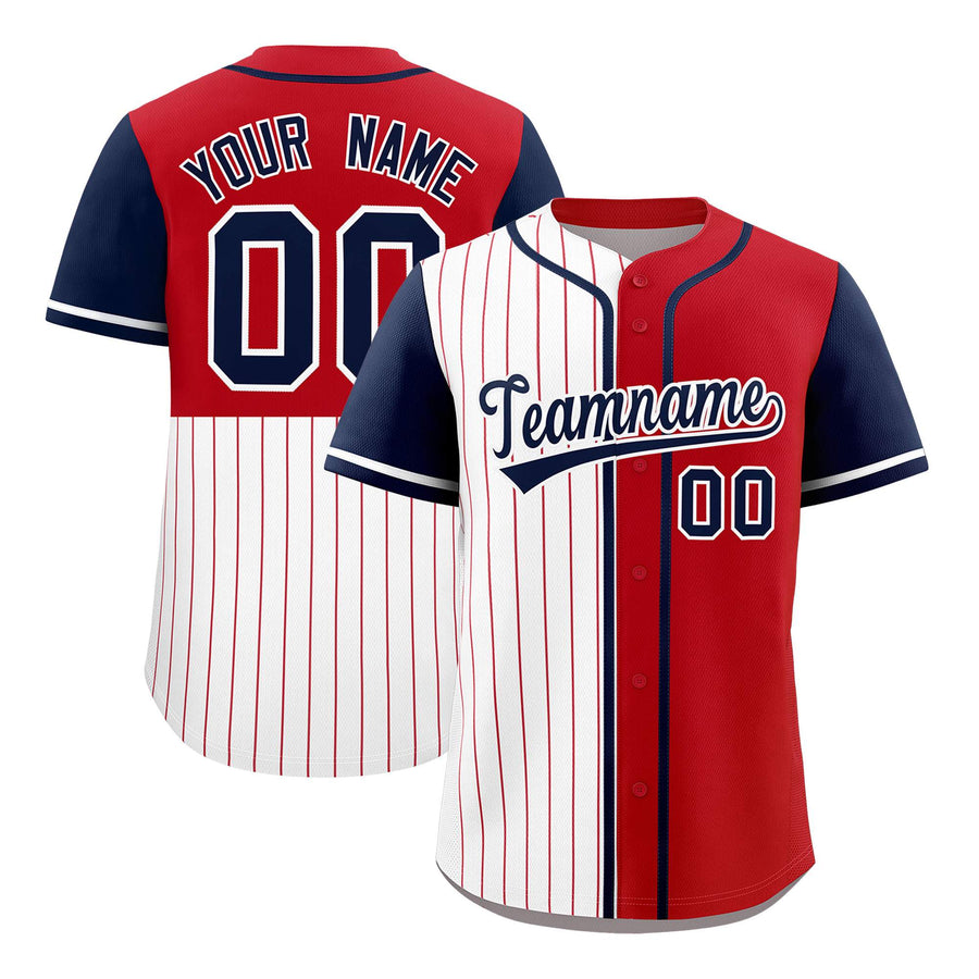 Custom White Red and Navy Pinstripe Personalized Raglan Sleeves Baseball Jersey | BuyFootballJersey