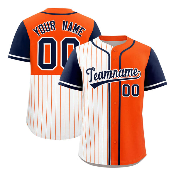 Custom White Orange and Navy Pinstripe Personalized Raglan Sleeves Baseball Jersey | BuyFootballJersey