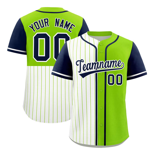 Custom White Neon Green and Navy Pinstripe Personalized Raglan Sleeves Baseball Jersey | BuyFootballJersey