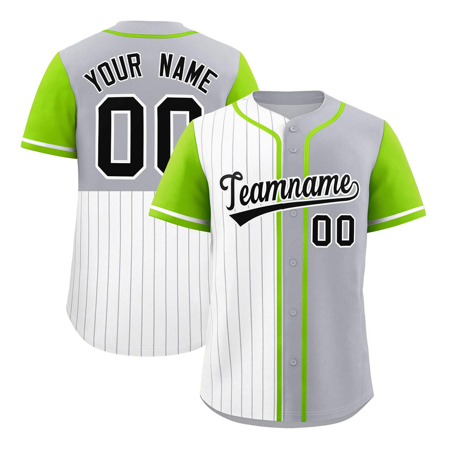Custom White Gray and Neon Green Pinstripe Personalized Raglan Sleeves Baseball Jersey | BuyFootballJersey