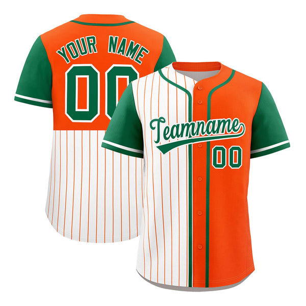 Custom White Orange and Kelly Green Pinstripe Personalized Raglan Sleeves Baseball Jersey | BuyFootballJersey