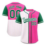 Custom White Pink and Kelly Green Pinstripe Personalized Raglan Sleeves Baseball Jersey | BuyFootballJersey