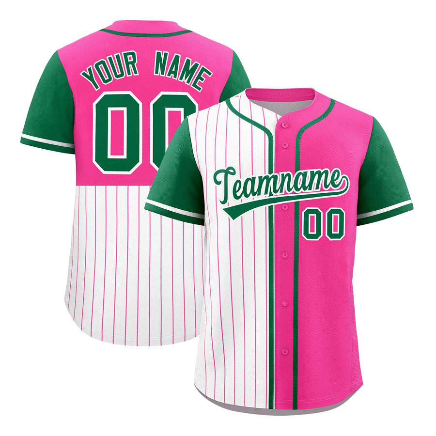 Custom White Pink and Kelly Green Pinstripe Personalized Raglan Sleeves Baseball Jersey | BuyFootballJersey