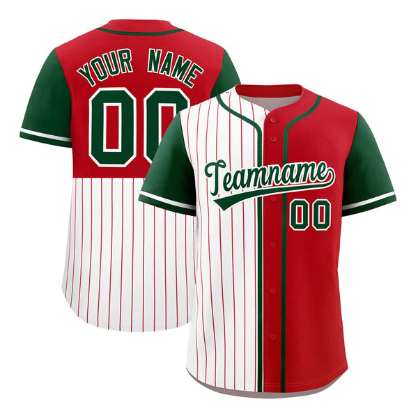 Custom White Red and Green Pinstripe Personalized Raglan Sleeves Baseball Jersey | BuyFootballJersey