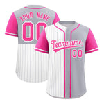 Custom White Gray and Pink Pinstripe Personalized Raglan Sleeves Baseball Jersey | BuyFootballJersey