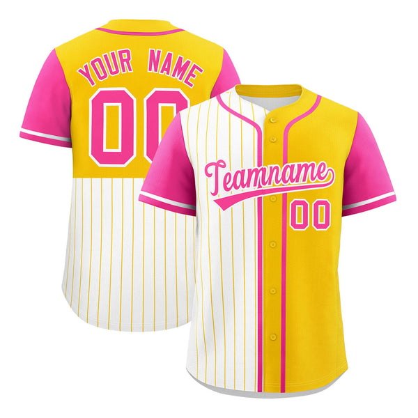 Custom White Gold and Pink Pinstripe Personalized Raglan Sleeves Baseball Jersey | BuyFootballJersey