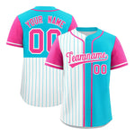 Custom White Sky Blue and Pink Pinstripe Personalized Raglan Sleeves Baseball Jersey | BuyFootballJersey