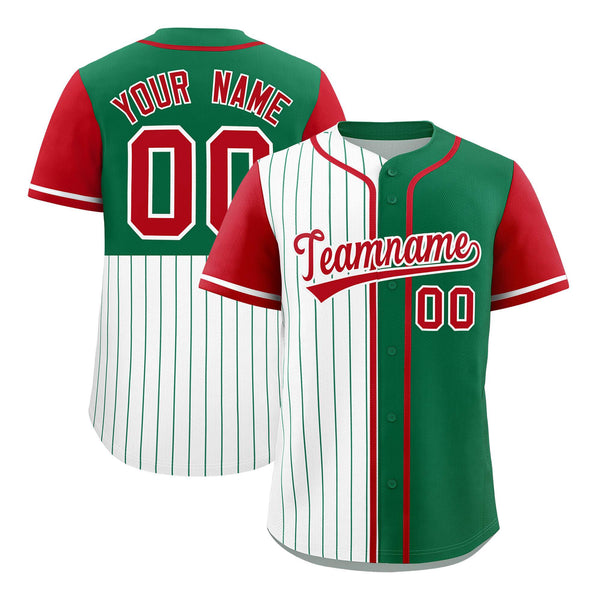 Custom White Kelly Green and Red Pinstripe Personalized Raglan Sleeves Baseball Jersey | BuyFootballJersey
