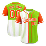 Custom White Neon Green and Orange Pinstripe Personalized Raglan Sleeves Baseball Jersey | BuyFootballJersey
