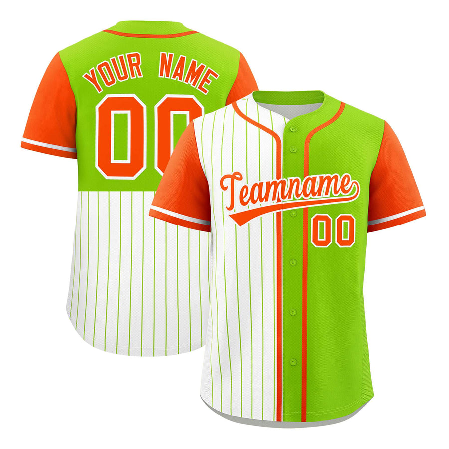 Custom White Neon Green and Orange Pinstripe Personalized Raglan Sleeves Baseball Jersey | BuyFootballJersey