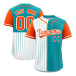 Custom White Aqua and Orange Pinstripe Personalized Raglan Sleeves Baseball Jersey | BuyFootballJersey