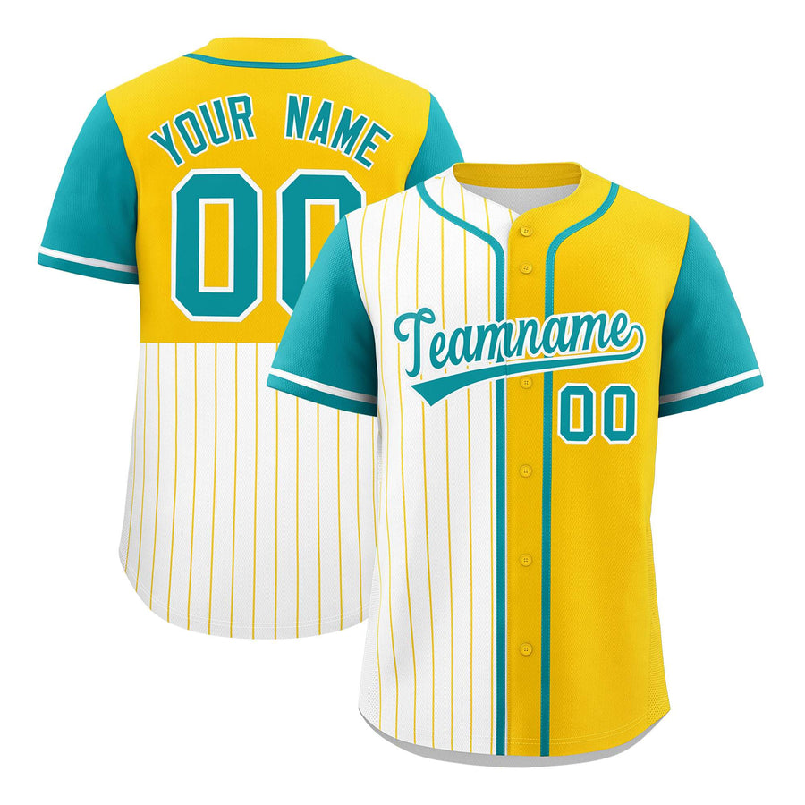 Custom White Gold and Aqua Pinstripe Personalized Raglan Sleeves Baseball Jersey | BuyFootballJersey