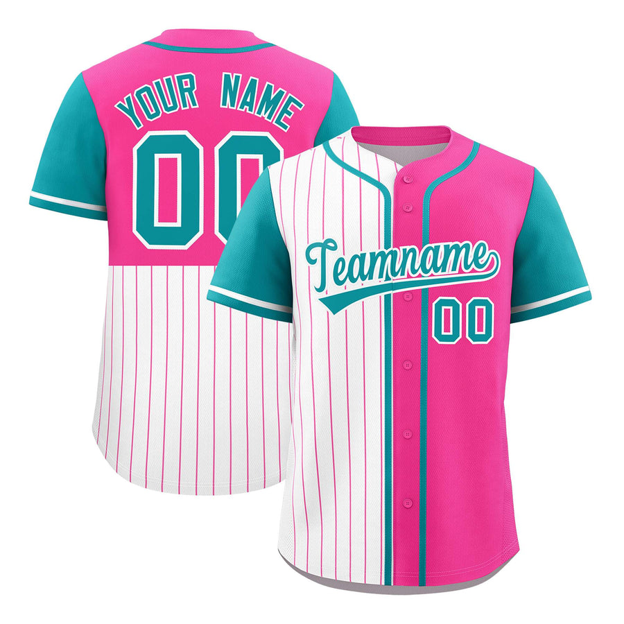 Custom White Pink and Aqua Pinstripe Personalized Raglan Sleeves Baseball Jersey | BuyFootballJersey