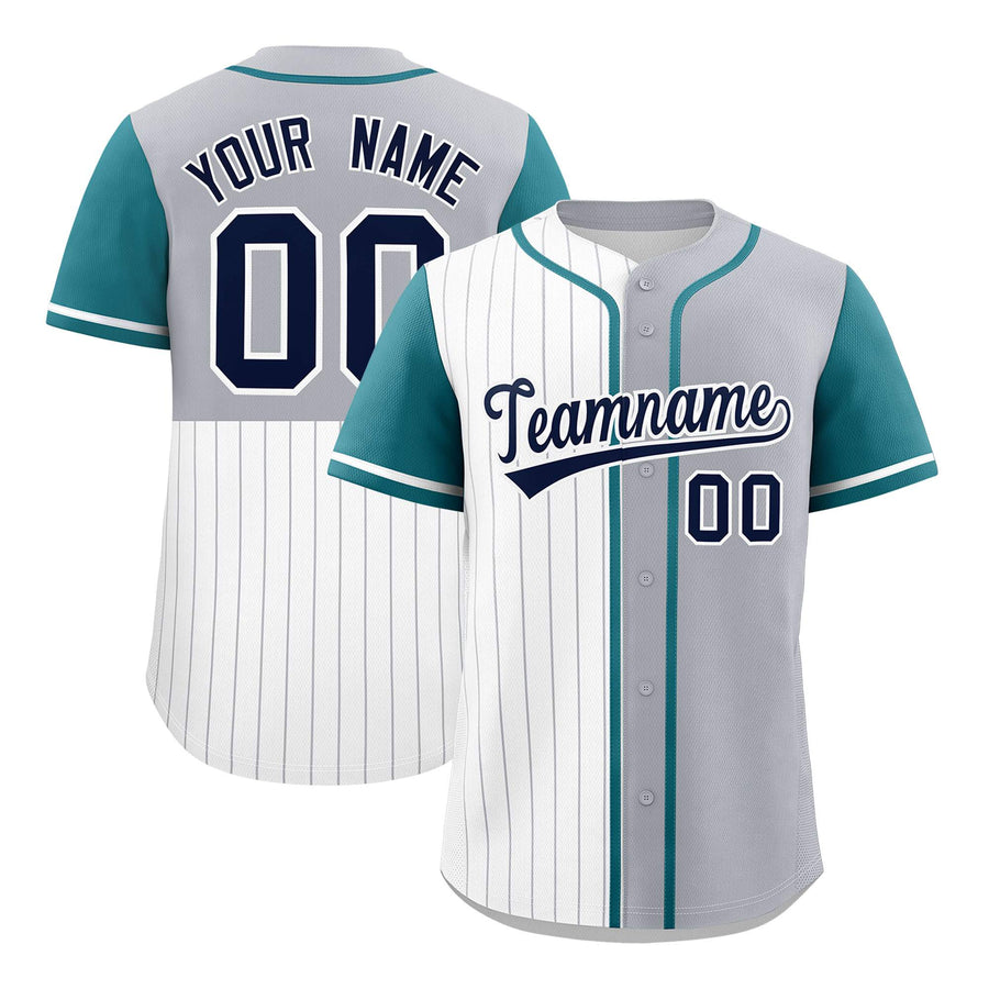 Custom White Gray and Teal Pinstripe Personalized Raglan Sleeves Baseball Jersey | BuyFootballJersey