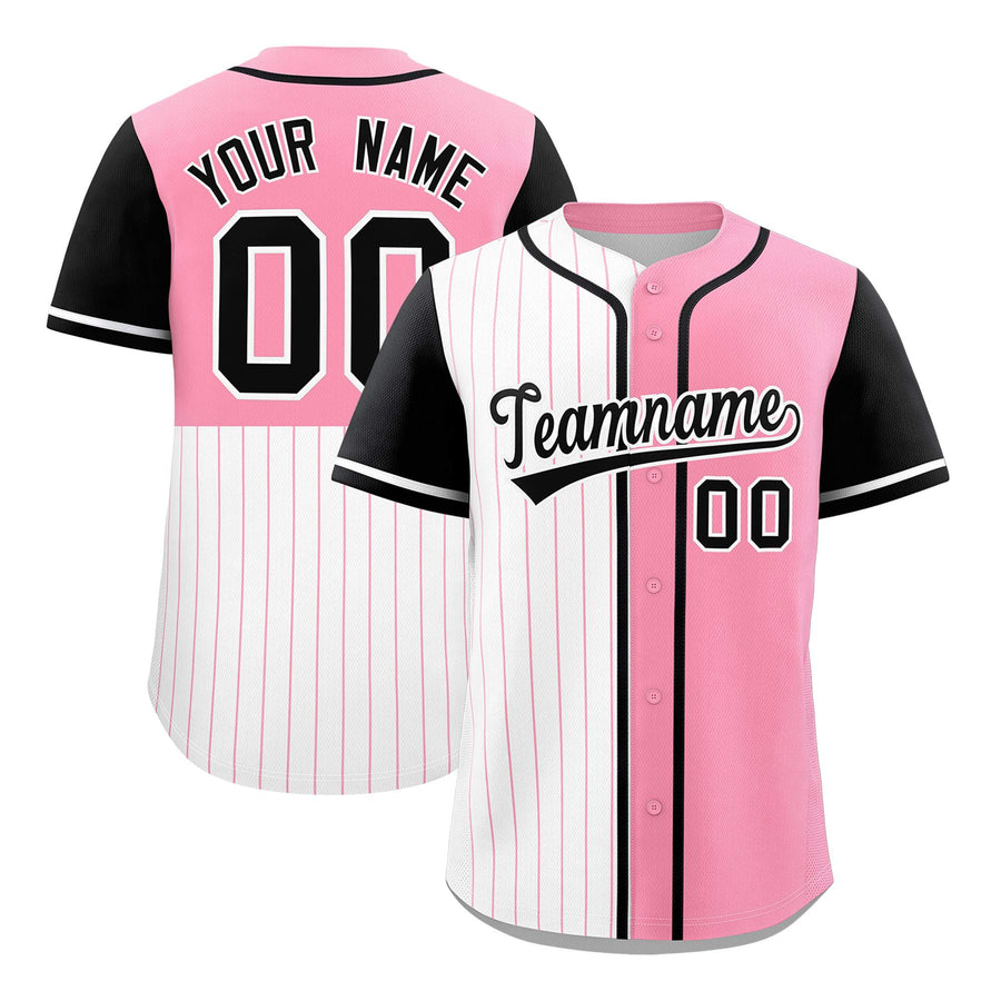 Custom White Light Pink and Black Pinstripe Personalized Raglan Sleeves Baseball Jersey | BuyFootballJersey