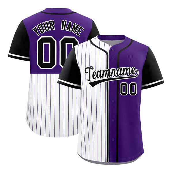 Custom White Purple and Black Pinstripe Personalized Raglan Sleeves Baseball Jersey | BuyFootballJersey