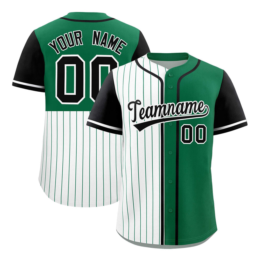 Custom White Kelly Green and Black Pinstripe Personalized Raglan Sleeves Baseball Jersey | BuyFootballJersey