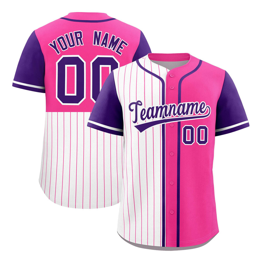 Custom White Pink and Purple Pinstripe Personalized Raglan Sleeves Baseball Jersey | BuyFootballJersey