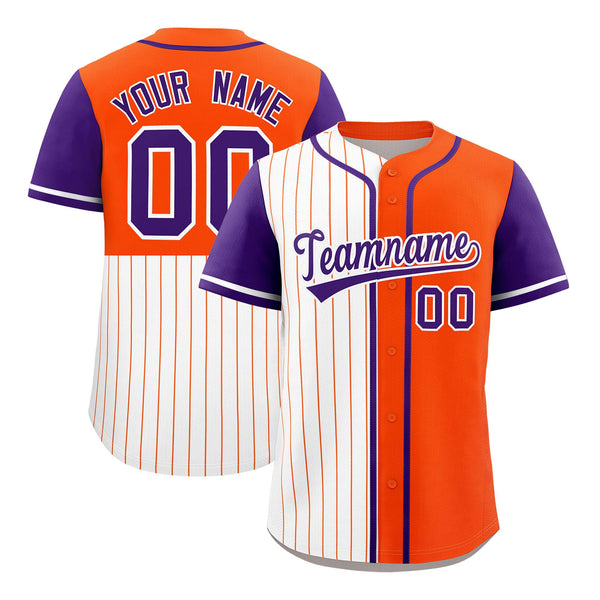 Custom White Orange and Purple Pinstripe Personalized Raglan Sleeves Baseball Jersey | BuyFootballJersey