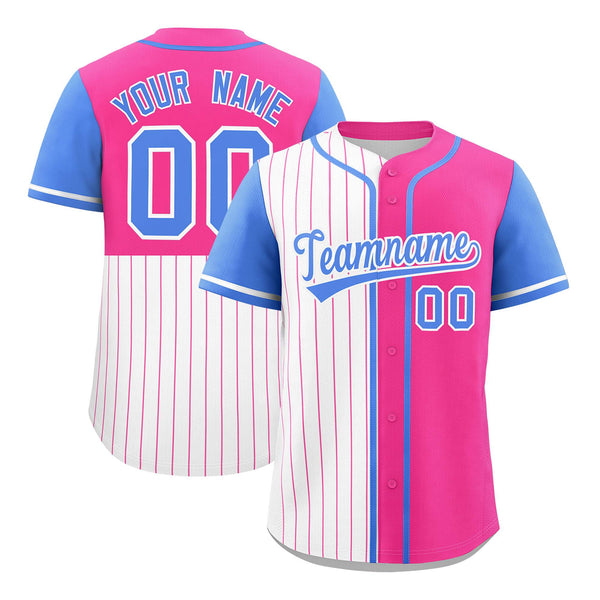 Custom White Pink and Powder Blue Pinstripe Personalized Raglan Sleeves Baseball Jersey | BuyFootballJersey