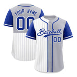 Custom White Gray and Royal Pinstripe Personalized Raglan Sleeves Baseball Jersey | BuyFootballJersey