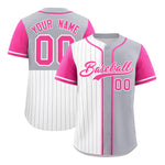 Custom White Gray and Pink Pinstripe Personalized Raglan Sleeves Baseball Jersey | BuyFootballJersey