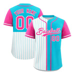 Custom White Sky Blue and Pink Pinstripe Personalized Raglan Sleeves Baseball Jersey | BuyFootballJersey