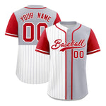 Custom White Gray and Red Pinstripe Personalized Raglan Sleeves Baseball Jersey | BuyFootballJersey