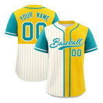 Custom White Gold and Aqua Pinstripe Personalized Raglan Sleeves Baseball Jersey | BuyFootballJersey