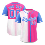 Custom White Pink and Powder Blue Pinstripe Personalized Raglan Sleeves Baseball Jersey | BuyFootballJersey