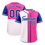 Custom White Pink and Royal Pinstripe Personalized Raglan Sleeves Baseball Jersey | BuyFootballJersey