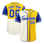 Custom White Gold and Royal Pinstripe Personalized Raglan Sleeves Baseball Jersey | BuyFootballJersey