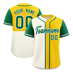 Custom White Gold and Kelly Green Pinstripe Personalized Raglan Sleeves Baseball Jersey | BuyFootballJersey