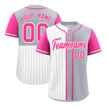 Custom White Gray and Pink Pinstripe Personalized Raglan Sleeves Baseball Jersey | BuyFootballJersey