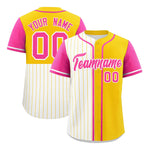 Custom White Gold and Pink Pinstripe Personalized Raglan Sleeves Baseball Jersey | BuyFootballJersey