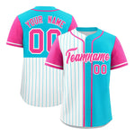 Custom White Sky Blue and Pink Pinstripe Personalized Raglan Sleeves Baseball Jersey | BuyFootballJersey