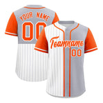 Custom White Gray and Orange Pinstripe Personalized Raglan Sleeves Baseball Jersey | BuyFootballJersey