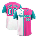 Custom White Pink and Aqua Pinstripe Personalized Raglan Sleeves Baseball Jersey | BuyFootballJersey